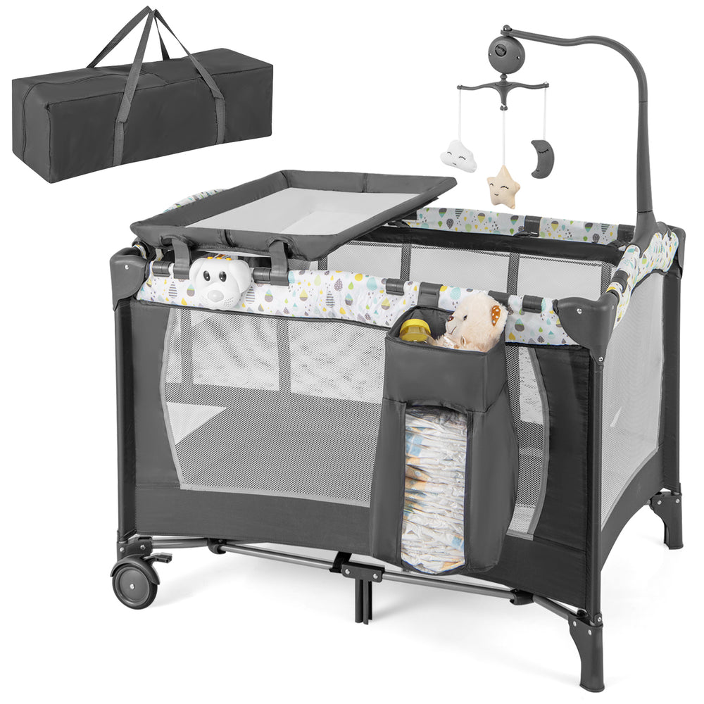 Multi-Functional Baby Playpen with Mattress and Removable Changing Table-Beige - Gallery View 1 of 10