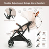 Lightweight aluminium frame baby stroller in net-beige with adjustable canopy, backrest, and footrest for comfort.