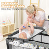 Detachable changing table on a multi-functional baby playpen in beige, designed for easy diaper changes and convenience.