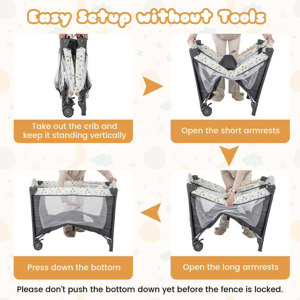 Multi-functional baby playpen in beige with removable changing table, featuring tool-free setup and breathable mesh for.