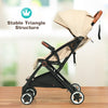 Lightweight beige baby stroller with adjustable backrest, telescopic canopy, and stable triangle structure for safety.