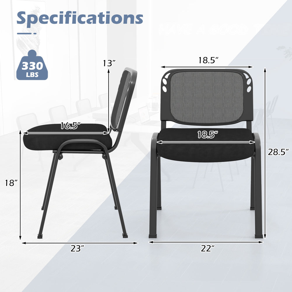 Stackable conference chair with mesh back, curved backrest, and sponge padding, ideal for office or waiting room use.