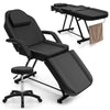 Facial chair set in black with removable headrest, adjustable legrest, and towel rack, ideal for spa and massage use.