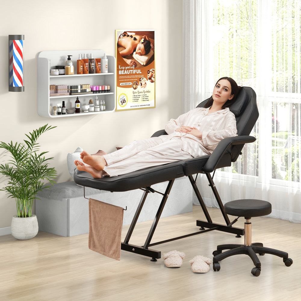 73 Inch Facial Chair Set with Removable Headrest Detachable Armrests and Towel Rack-Black - Gallery View 1 of 10