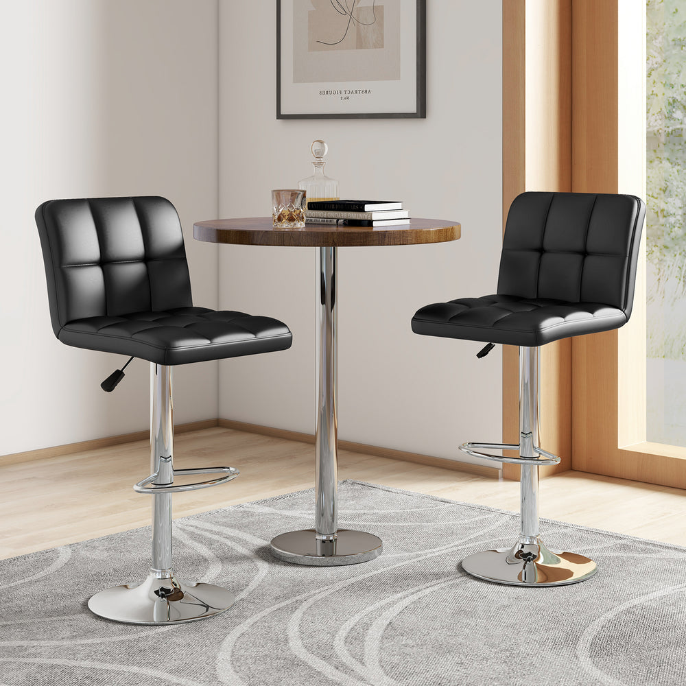 Set of 2 Square Swivel Adjustable PU Leather Bar Stools with Back and Footrest-Black - Gallery View 1 of 8