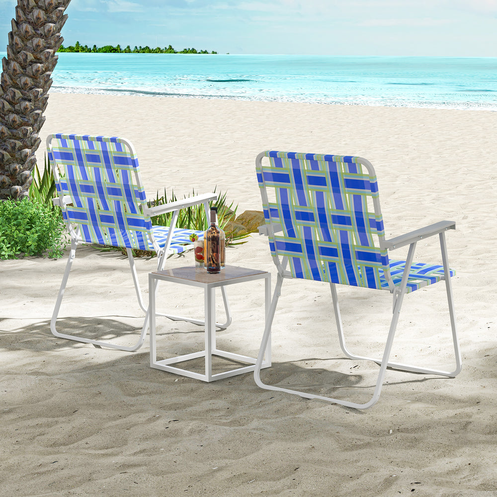 2 Pieces Folding Beach Chair Camping Lawn Webbing Chair-Blue - Gallery View 1 of 8