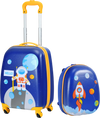 Kids luggage set featuring a colorful astronaut suitcase and matching backpack, designed for travel with adjustable.