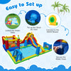 Inflatable Water Slide Bounce House 9-in-1 with 680W blower, featuring climbing, sliding, and water activities for kids.