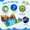 Inflatable Water Slide Bounce House featuring a climbing wall, basketball hoop, and water cannon for summer fun.