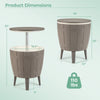10-gallon cooler bar table in brown with telescopic tabletop, ideal for outdoor use and beverage storage.