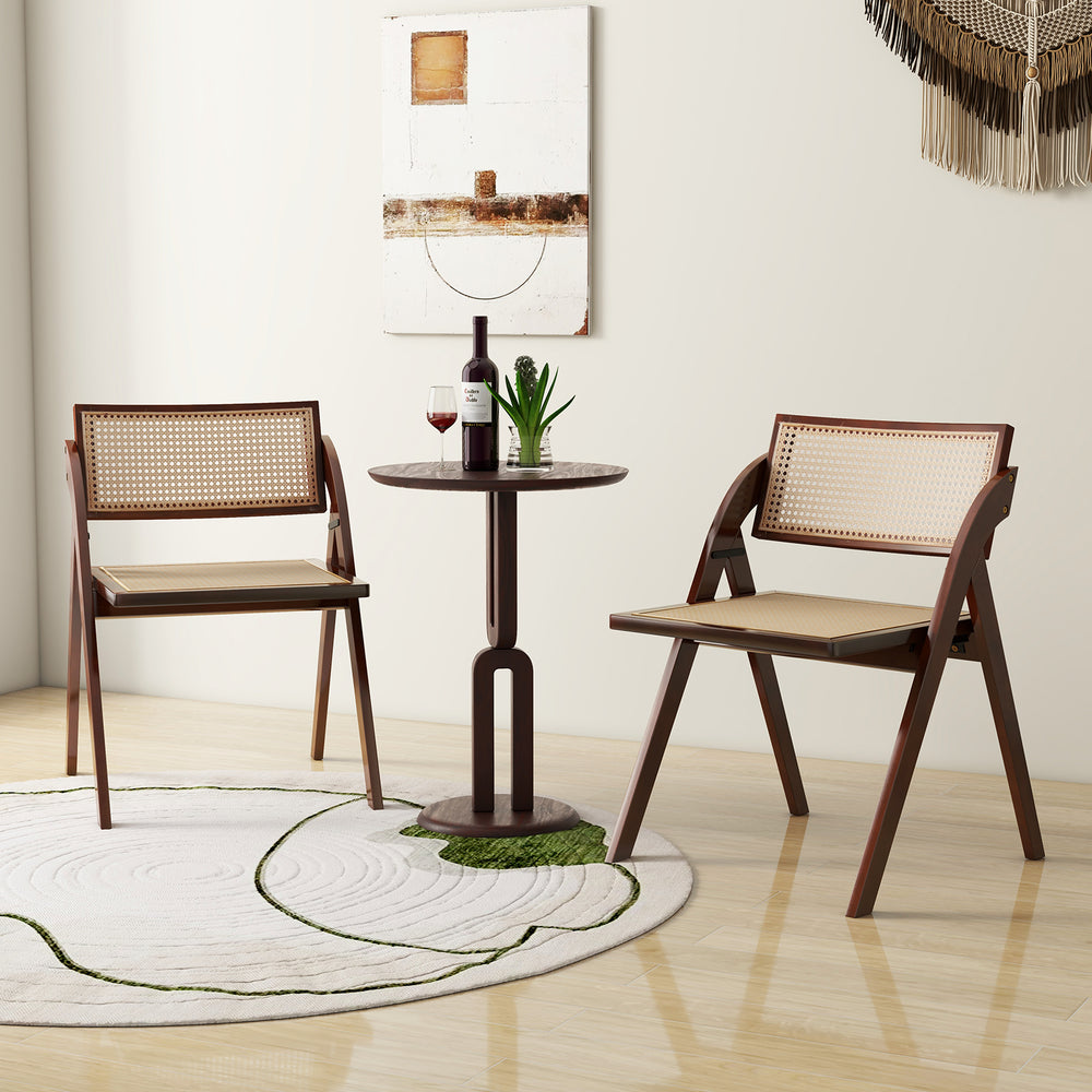 Foldable Dining Chairs Set of 2 with Woven Rattan Backrest-Brown - Gallery View 1 of 8