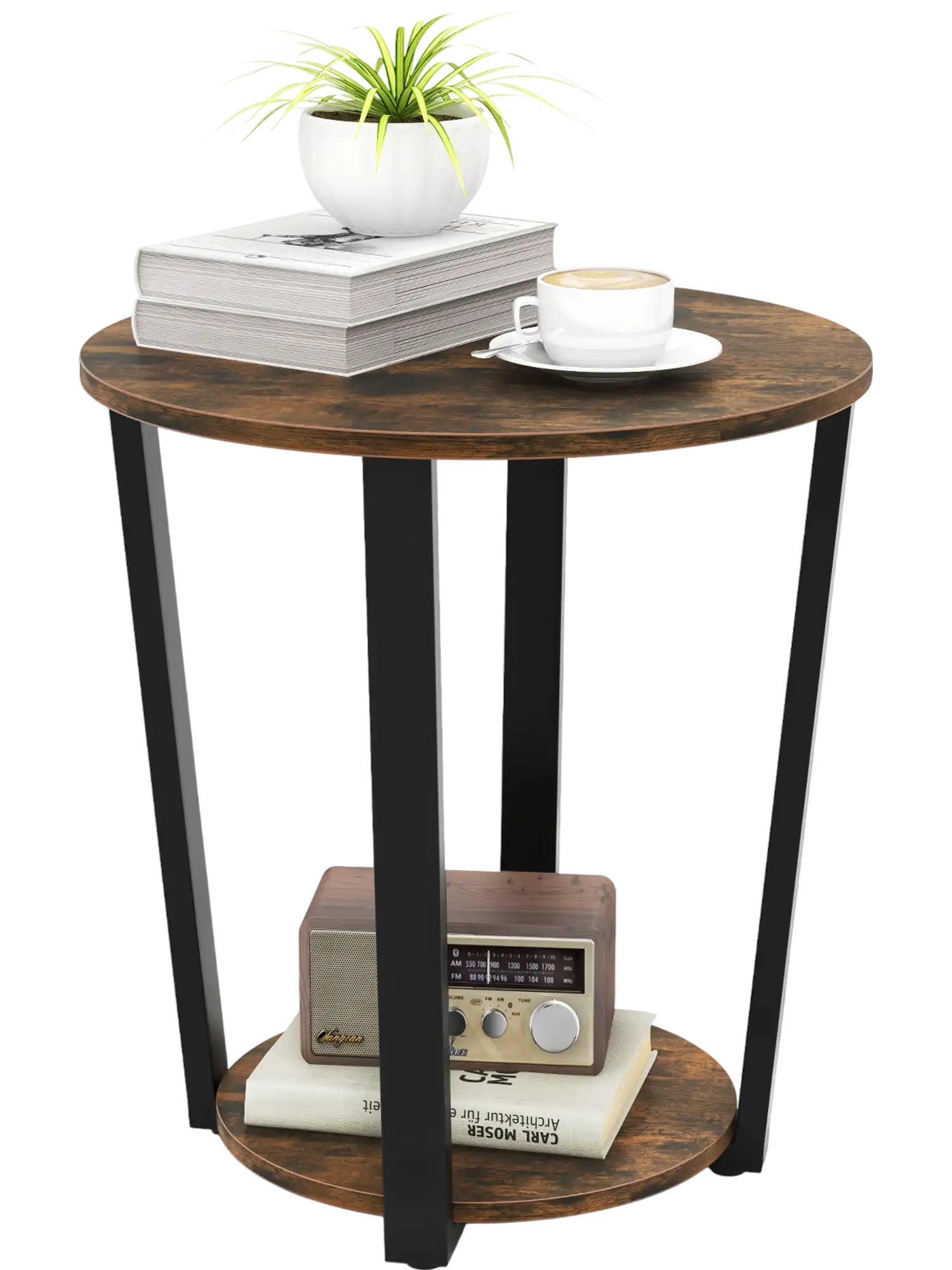 Costway 2-Tier Round End Table w/ Storage Shelf Metal Frame 72510349 New