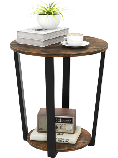 Costway 2-Tier Round End Table w/ Storage Shelf Metal Frame 72510349 New