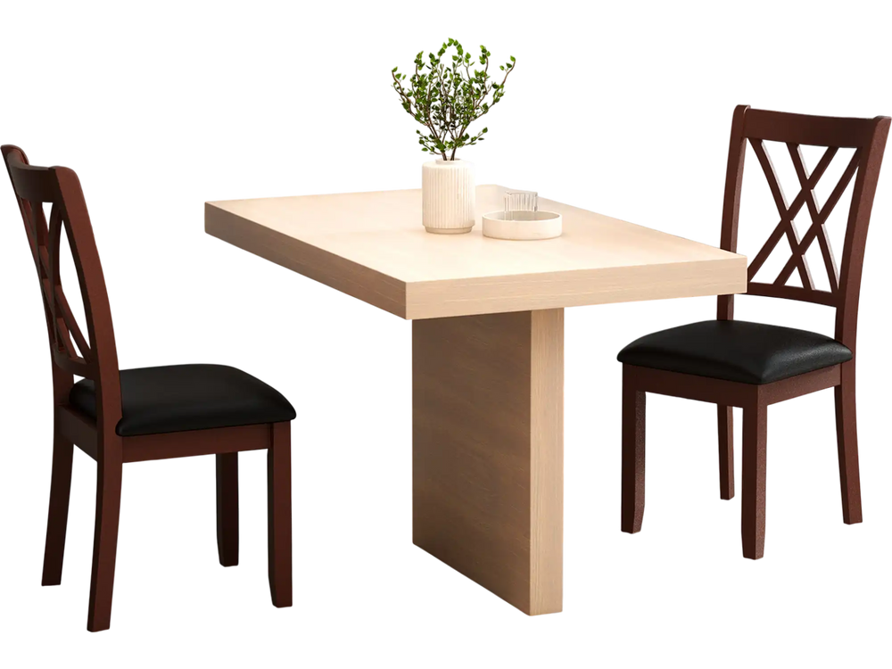 Set of 2 brown dining chairs with padded seats and ergonomic backrests, perfect for kitchen or dining room use.