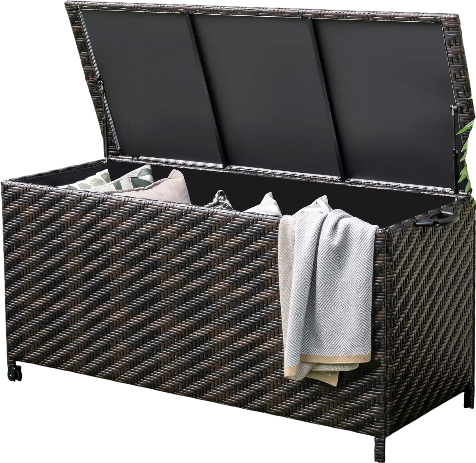 Costway 85 Gallon Outdoor Storage Box w/ Removable Liner & Universal Wheels Brown 65197324 New