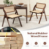 Foldable dining chairs set of 2 with woven rattan backrest and sturdy rubber wood frame for convenient storage.