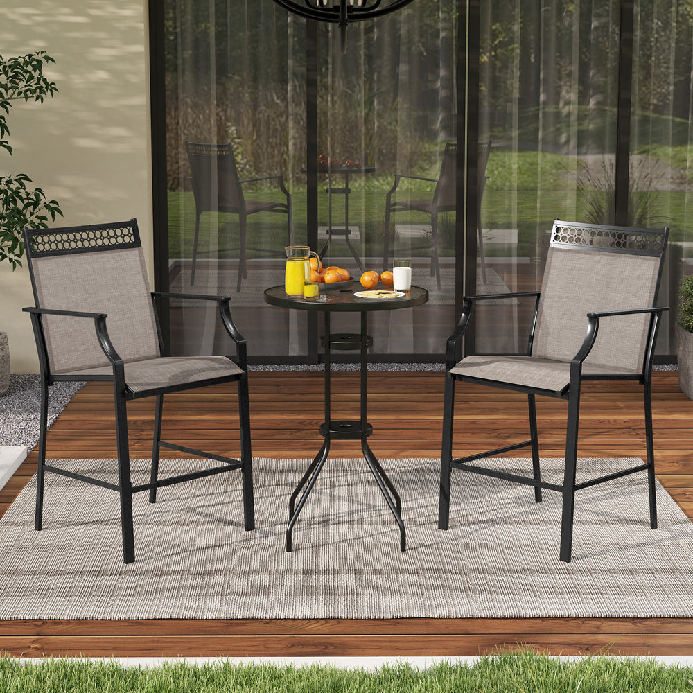 Outdoor Counter Stools Set of 2 Heavy-Duty Barstools with Footrest and Armrests-Coffee - Gallery View 1 of 8