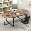 Oval industrial executive table in rustic brown with dual cable holes, suitable for meetings of up to 12 people.