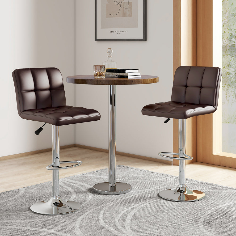 Set of 2 Square Swivel Adjustable PU Leather Bar Stools with Back and Footrest-Coffee - Gallery View 1 of 8