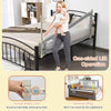 76.8-inch gray baby bed rail with double safety lock, vertical lifting for easy access, and breathable mesh for airflow.