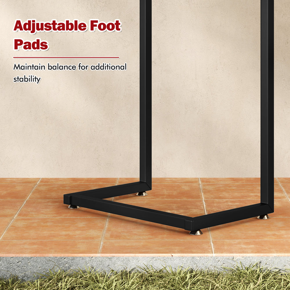 C-shaped outdoor side table with adjustable foot pads for stability, featuring a waterproof ceramic top for easy.