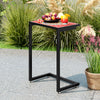 C-shaped outdoor side table with ceramic top, waterproof surface, perfect for patio or indoor use.