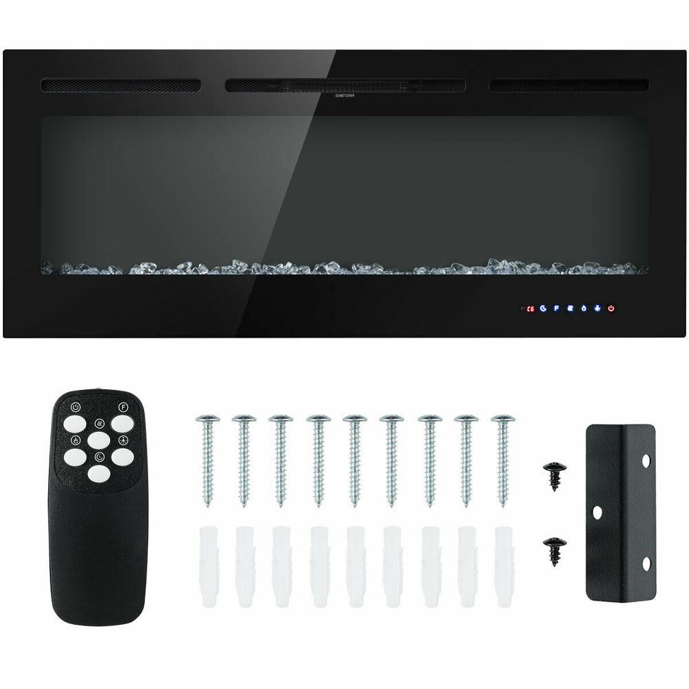 50-inch recessed electric fireplace with adjustable brightness, remote control, and 9 flame colors for cozy ambiance.