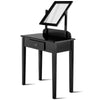 Black vanity dressing table with large square mirror and drawer, perfect for makeup and storage in any bedroom.