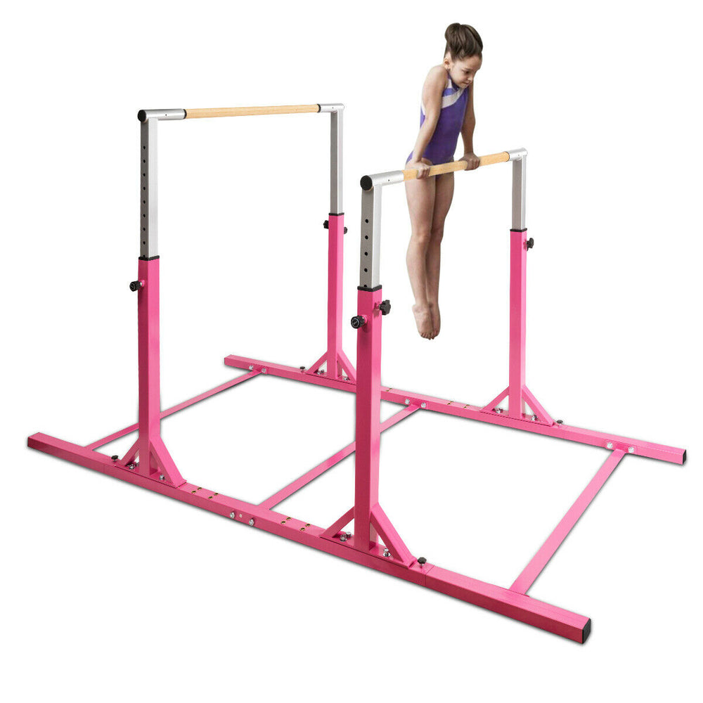 Kids adjustable gymnastics parallel bars in pink, height adjustable from 38" to 55", ideal for exercise and.