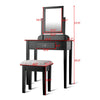 Vanity dressing table set with large mirror, solid wood and MDF, includes stool, perfect for makeup and organization.