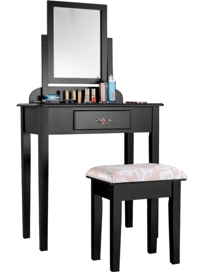 Costway Vanity Dressing Table Stool Set Large Makeup Mirror 51792864 New