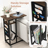C-shaped end table with retractable tabletop, charging station, and 5-in-1 storage pocket for versatile use.