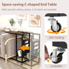 C-shaped end table with retractable tabletop, built-in charging station, and smooth rolling casters for easy mobility.