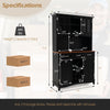 Kitchen storage cabinet in black with wine rack, drawers, and adjustable shelves for versatile organization.