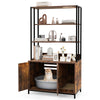 Rustic brown cat litter box enclosure with 3-tier shelves, large storage, and removable scratching pad for discreet use.