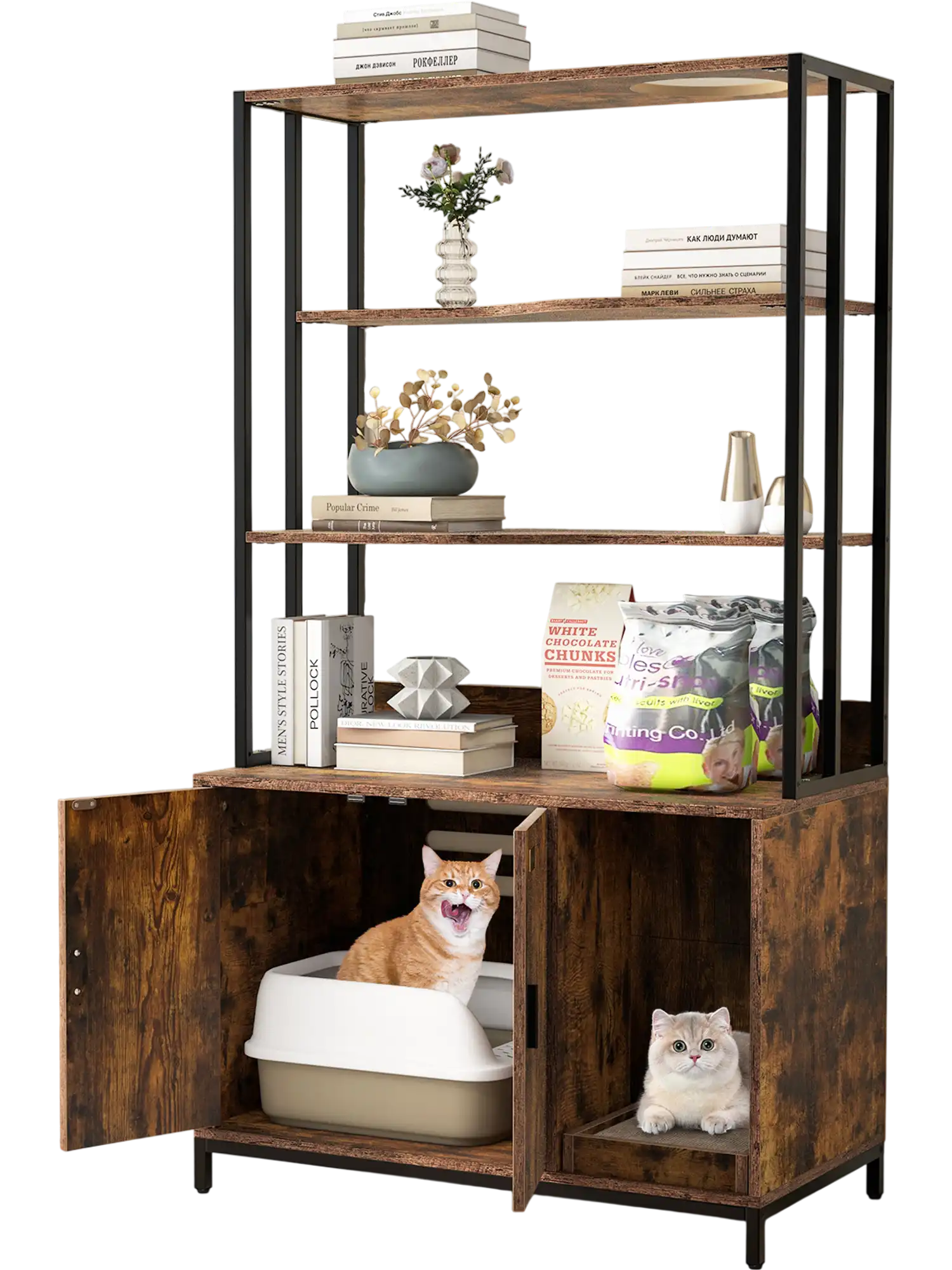 Costway Cat Litter Box Enclosure Storage 3-Tier Shelves 83612547 New