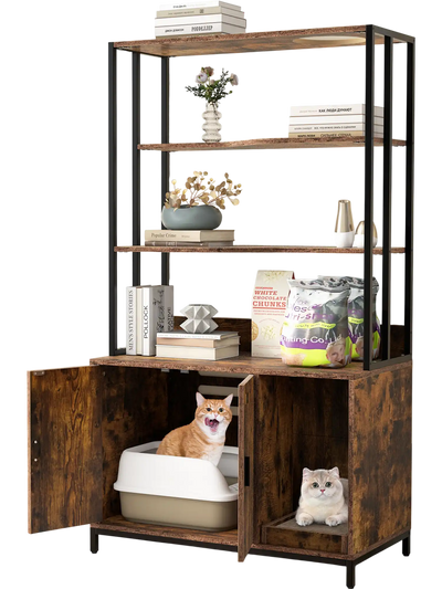 Costway Cat Litter Box Enclosure Storage 3-Tier Shelves 83612547 New