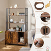 Cat litter box enclosure in rustic brown with 3-tier shelves, large cabinet, and jumping hole for discreet pet care.