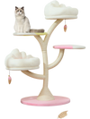 Multi-layer cat tree in pink with two perches and platforms, featuring soft fabric and sisal scratching post for.