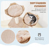 Soft padded cushions on the 48-inch beige cat tower, removable for easy cleaning, perfect for feline comfort and.