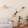 Cat wall furniture set featuring a hammock, 2-step cat tree, and perch in natural wood for indoor play and lounging.