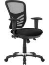 Ergonomic black mesh office chair with adjustable back height and armrests, designed for comfort and flexibility in any.