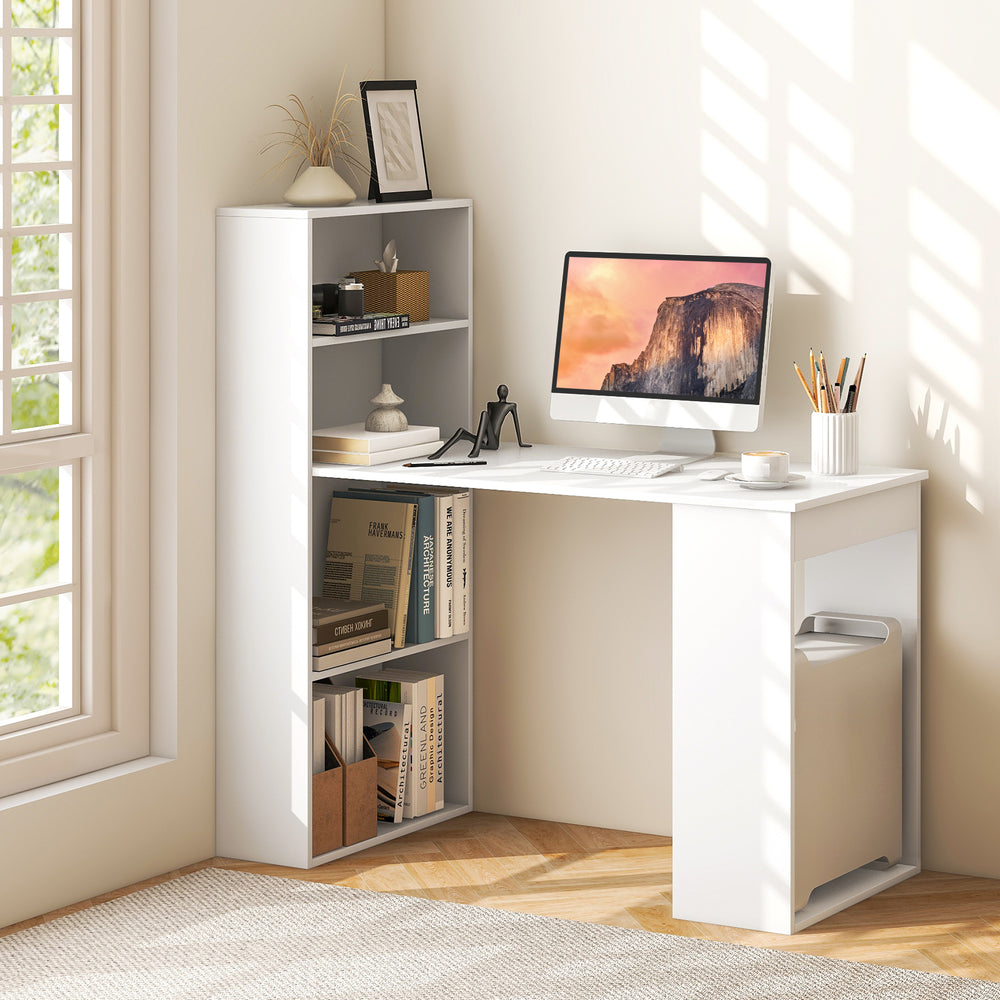 Computer Desk Writing Workstation Office with 6-Tier Storage Shelves-White - Gallery View 1 of 11