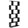 S-shaped 6-tier black bookshelf with spacious compartments for stylish storage and display in any room.
