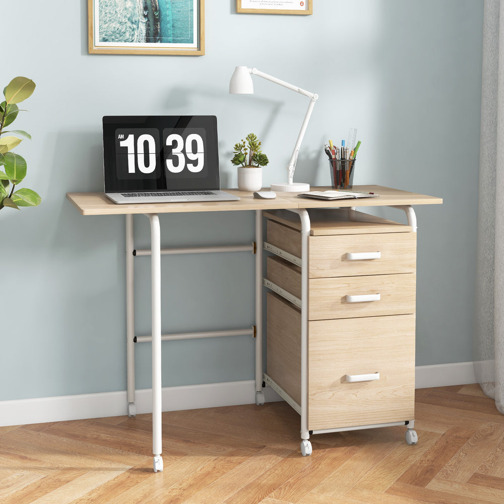 Folding Computer Laptop Desk Wheeled Home Office Furniture-Natural - Gallery View 1 of 7