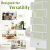 6-tier S-shaped freestanding bookshelf in white with open shelves and cabinet, perfect for versatile home office or.