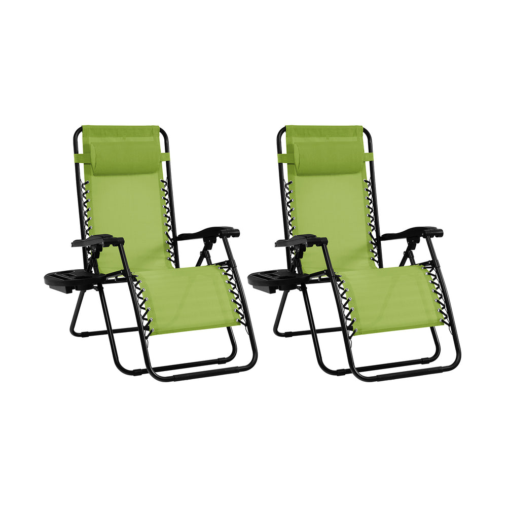 2 Pieces Folding Lounge Chair with Zero Gravity-Green - Gallery View 1 of 5