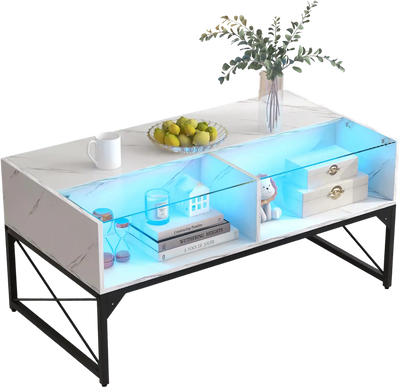 Costway Faux Marble Tempered Glass Top Coffee Table White 18732459 New