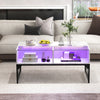 Center table with faux marble and tempered glass top, featuring built-in LED lights for ambiance and ample storage.