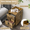 Rustic brown nightstand with 2 pull-out drawers and built-in USB ports, perfect for bedside storage and charging.